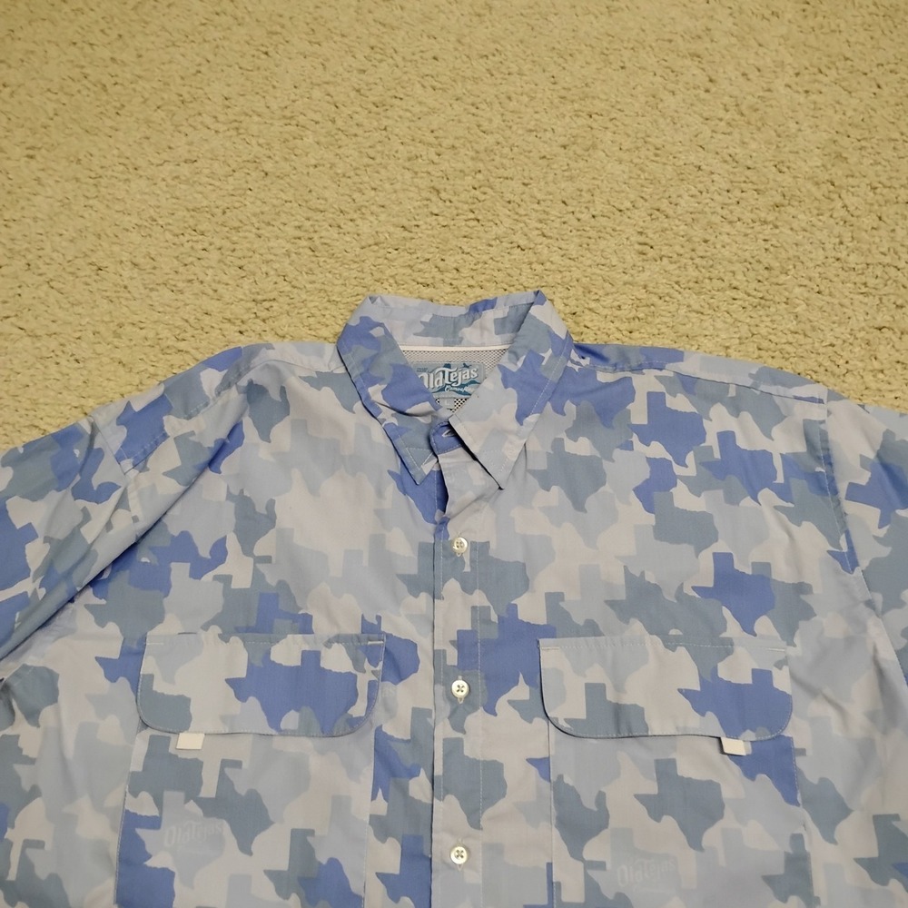 Old Tejas Shirt Mens L Blue Performance Texas Camouflage Hunting Fishing Hiking - Picture 2 of 16